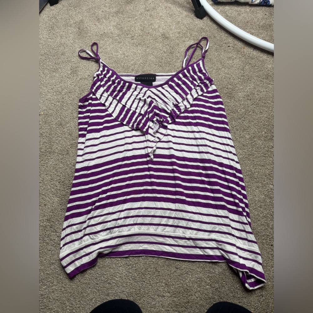 attention Purple and White Striped Spaghetti Strap Tank